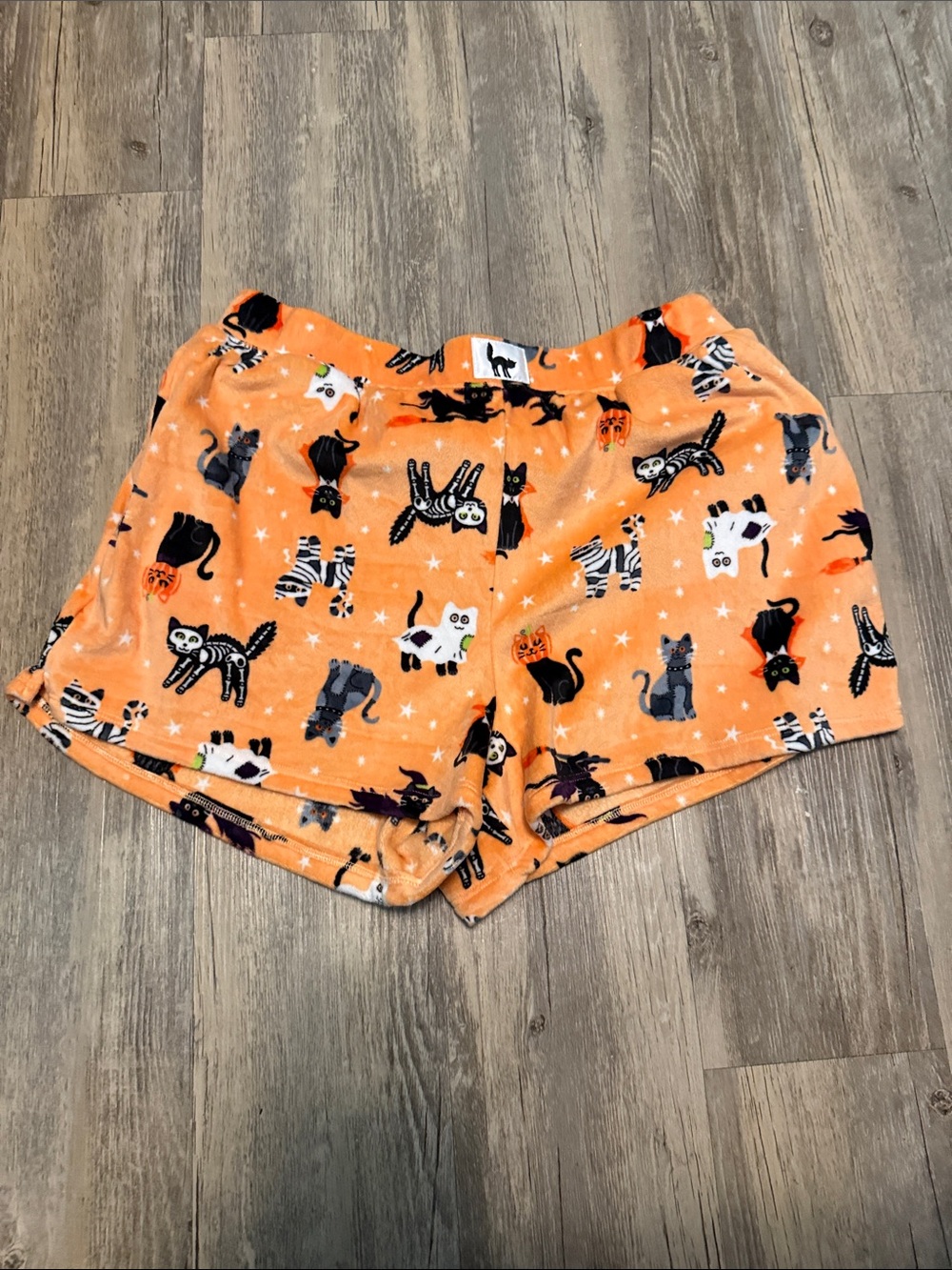 Halloween Cat Print Orange Lounge Shorts for Women